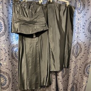 David's Bridal Olive Satin Two-Piece Skirt Set